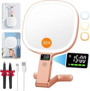 Zvětšovací zrcátko s osvětlením, oboustranné, 30x/1x zvětšení, LED displej, kosmetické zrcátko, baterie 2500 mAh, 3 barvy, přenosné, vhodné na stůl