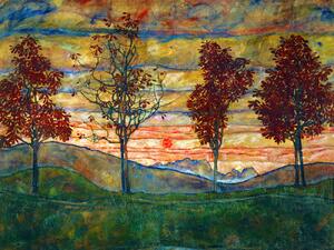 Obrazová reprodukce Four Trees (Vintage Landscape) - Egon Schiele, (40 x 30 cm)