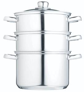 KitchenCraft nerezový parní hrnec 22 cm, 3 patra – napařovací hrnec na sporák pro zdravé vaření v páře, vícepatrový hrnec