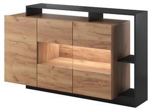 Komoda s vitrínou do obývacího pokoje, Imitace dub Craft / antracit, rozmry 155 x 44 x 93,5 cm