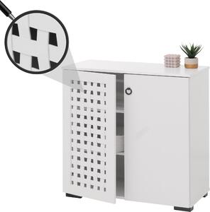 Komoda HWC-N87, píborník píborník, 3D proutný design 2 dvíka 3 úloné prostory soft-close, 82x80x37cm bílá