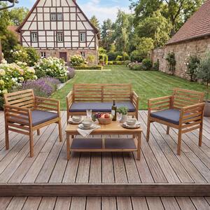 Zahradní souprava HWC-E99b, sedací souprava balkonová souprava lounge set, masivní akáciové dřevo s certifikátem MVG poltáe tmav edé