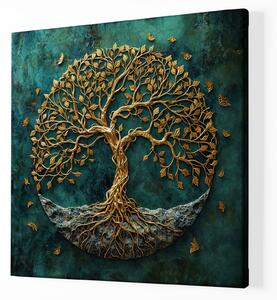 Obraz na plátně - Zlatý strom života na kameni Emery FeelHappy.cz Velikost obrazu: 120 x 120 cm