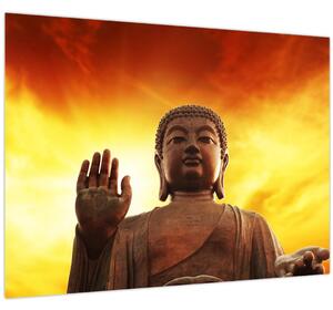 Obraz - Buddha s červenožlutým pozadím (70x50 cm)