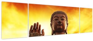 Obraz - Buddha s červenožlutým pozadím (170x50 cm)