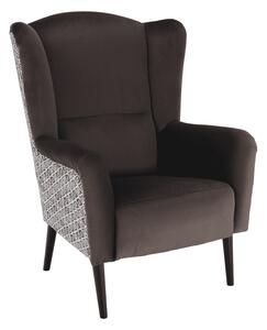 Designové křeslo, ušák, Velvet látka hnědá / vzor Terra, Tempo Kondela BELEK