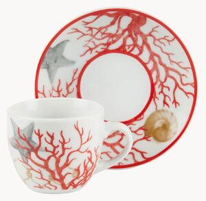 Sada porcelánových šálků na kávu's podšálky Coral, 6 dílů
