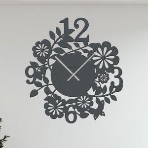 Dřevo života | Nástěnné hodiny FLOWERS Zvolte barvu dekoru: Antracitová | Velikost hodin: 35x35 | Barva ručiček: Stříbrné