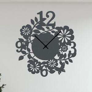 Dřevo života | Nástěnné hodiny FLOWERS Zvolte barvu dekoru: Antracitová | Velikost hodin: 35x35 | Barva ručiček: Černé