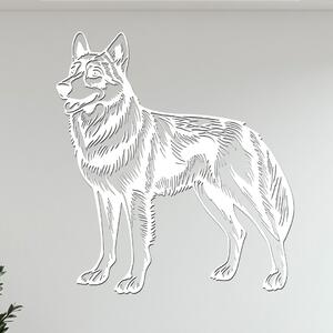 Dřevěný obraz psa Československý vlčák | Rozměry (cm): 36x40 | Zvolte barvu dekoru: Bílá