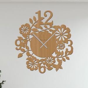 Dřevo života | Nástěnné hodiny FLOWERS Zvolte barvu dekoru: Buk | Velikost hodin: 35x35 | Barva ručiček: Stříbrné