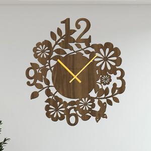 Dřevo života | Nástěnné hodiny FLOWERS Zvolte barvu dekoru: Ořech | Velikost hodin: 35x35 | Barva ručiček: Zlaté