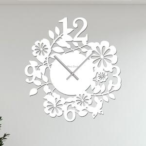 Dřevo života | Nástěnné hodiny FLOWERS Zvolte barvu dekoru: Bílá | Velikost hodin: 35x35 | Barva ručiček: Stříbrné