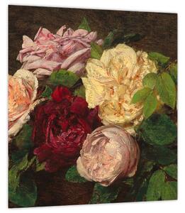 Obraz - Henri Fantin-Latour, Roses de Nice on a Table, reprodukce (30x30 cm)