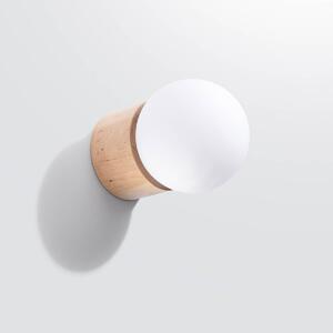 Nástěnné svítidlo Boomo, 1x bílé skleněné stínítko, dřevo