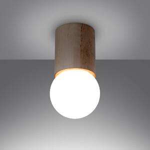 Stropní svítidlo Boomo, 1x bílé skleněné stínítko, dřevo, (23 cm)
