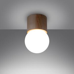 Stropní svítidlo Boomo, 1x bílé skleněné stínítko, dřevo, (19 cm)