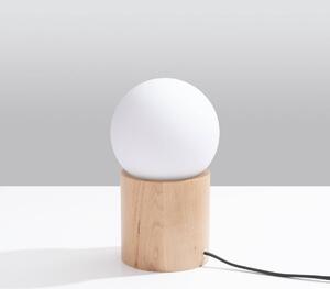Stolní lampa Boomo, 1x bílé skleněné stínítko, dřevo