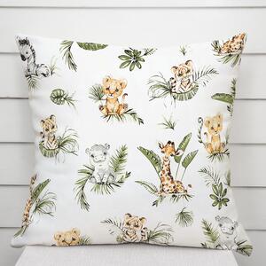 Biante Dětský bavlněný povlak na polštář Sandra SA-475 Zvířátka v Safari na bílém 30 x 50 cm