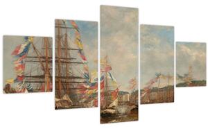 Obraz - Eugène Boudin, Festival in the Harbor of Honfleur, reprodukce (125x70 cm)