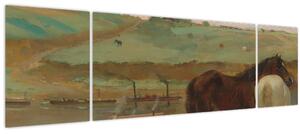 Obraz - Edgar Degas, Horses in a Meadow, reprodukce (170x50 cm)