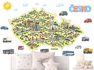 Mapa Česko auta budovy přelepitelné samolepky na stěnu arch 75 x 43 cm