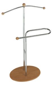 Němý sluha Tempo Kondela ELO – věšák z kovu a MDF v dekoru buk, chromové prvky, rozměry 46×30×110 cm, dodáván v demontu