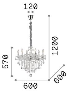 IDEAL LUX Lustr Florian, chromová barva, křišťál, 6ramenný, stmívatelný, Chrom / stříbro, Obývací pokoj / jídelna, Sklo