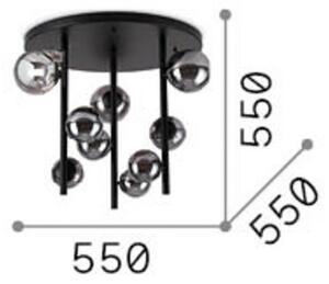 IDEAL LUX Stropní světlo Perlage, černé/kouřově šedé, Ø 50 cm, 9ramenné, Černá, Obývací pokoj / jídelna, kov