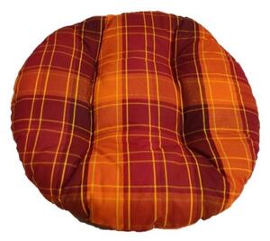 Sedák na taburetku kulatý - průměr 42cm - oranžovočervená kostka