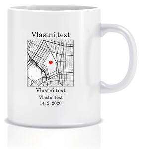 Personalizovaný klasický bílý keramický hrníček 300 ml s mapou