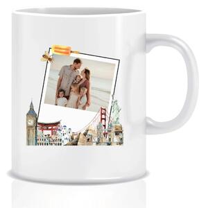 Personalizovaný klasický bílý keramický hrníček 300 ml s polaroidem z dovolené