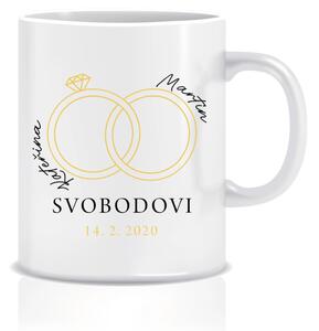 Personalizovaný klasický bílý keramický hrníček 300 ml s prstýnky a jmény