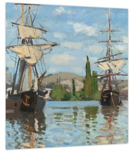Obraz - Claude Monet, Ships Riding on the Seine at Rouen, reprodukce (30x30 cm)