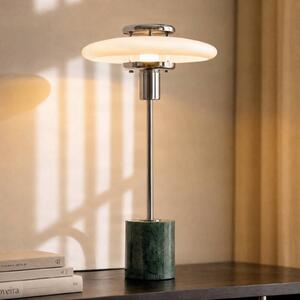 Lindby stolní lampa Branford, retro, bílá/zelená opálové sklo/mramor, Zelená, Obývací pokoj / jídelna, Sklo, Vintage