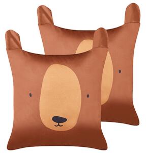 Sada 2 dekorativních polštářů TEDDYBEAR Bavlna 45 x 45 cm Hnědá