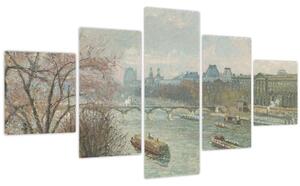 Obraz - Camille Pissarro, The Louvre, Afternoon, Rainy Weather, reprodukce (125x70 cm)
