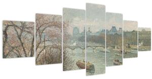 Obraz - Camille Pissarro, The Louvre, Afternoon, Rainy Weather, reprodukce (210x100 cm)