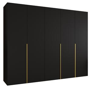 Šatní skříň ALICANTE 1, 250×202×52cm | Černá / Zlaté úchyty