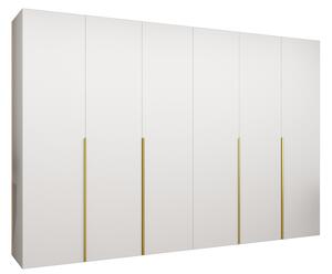 Šatní skříň ALICANTE 1, 300×202×52cm | Bílá / Zlaté úchyty