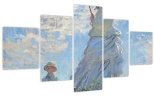 Obraz - Claude Monet, Woman with a Parasol - Madame Monet and Her Son, reprodukce (125x70 cm)