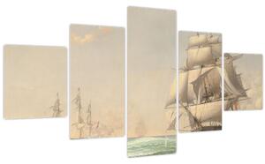 Obraz - Fitz Henry Lane, The United States Frigate President Engaging the British Squadron, reprodukce (125x70 cm)
