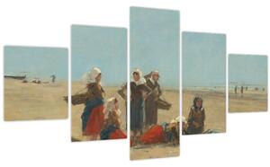 Obraz - Eugène Boudin, Women on the Beach at Berck, reprodukce (125x70 cm)
