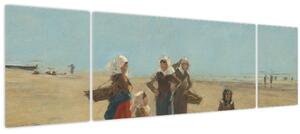 Obraz - Eugène Boudin, Women on the Beach at Berck, reprodukce (170x50 cm)