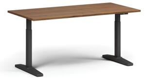 Výškově nastavitelný stůl, elektrický, 675-1325 mm, deska 1600x800 mm, černá podnož, ořech