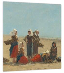 Obraz - Eugène Boudin, Women on the Beach at Berck, reprodukce (30x30 cm)
