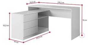 Psací stůl TEO, 138,2x76x50,4, bílá