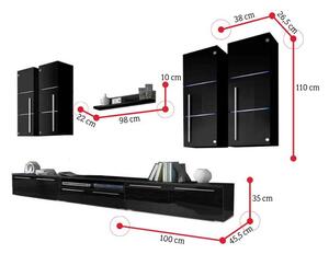 Obývací stěna LOBO, horní skříňky: černé, spodní skříňky: bílé