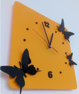 Moderní nástěnné hodiny Motýli - Barva: žlutá, černá Rozměr: 30x30 cm I SENTOP FL-z29
