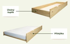 Dřevěná patrová postel ATLAS pro děti 90x200 cm - Transparentní lazura, Zvolte šuplík: Bez šuplíku, Bez spodní zábrany